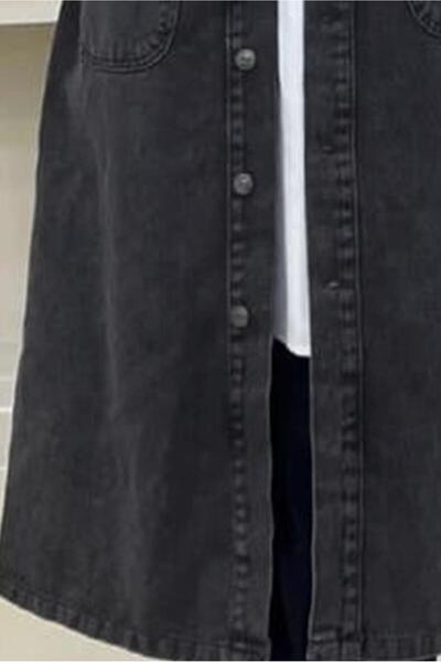 TRENDTESETTÜR Women's Gray (Anthracite) Buttoned Trench Coat t 7086