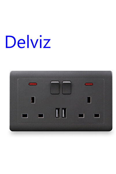 Choice1 مقبس حائطي مزدوج USB رمادي من Delviz، 110-250 فولت، منفذ شاحن USB 2 أمبير للتحكم في المفتاح، تيار متردد 110 فولت ~ 250 فولت، 146 مم