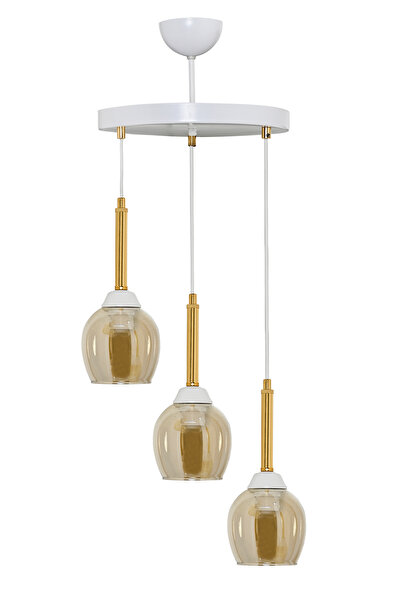 DEDE ÜÇLÜ MANDARİN SARKIT AVİZE BAL RENGİ CAMLI GOLD BORULU