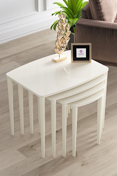 Canisa Anka Serisi Krem Mdf 4'lü Zigon Sehpa Takımı