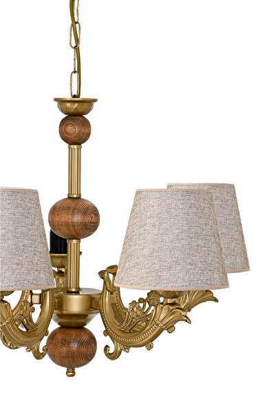 DEDE BEŞ KOLLU AHŞAPLI ESKİTME SAVA ZAMAK AVİZE KAHVE ŞAPKALI