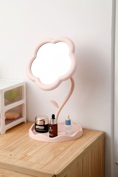 Chavin Masa üstü Pembe Plastik Papatya Makyaj Masa Aynası Takı Standı cin889pm