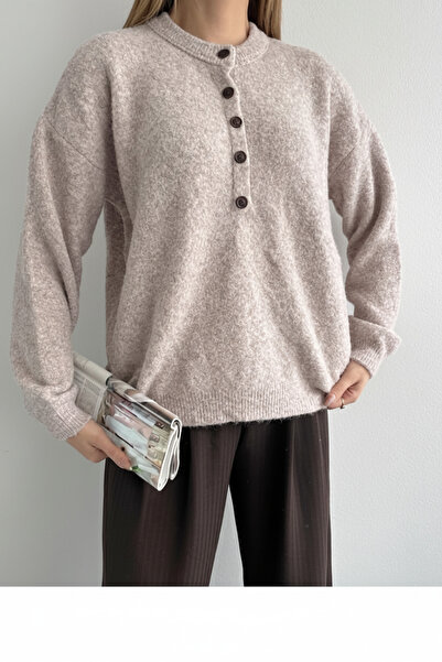 My Blog Strickpullover mit Nerzknöpfen und Rundhalsausschnitt – 2464