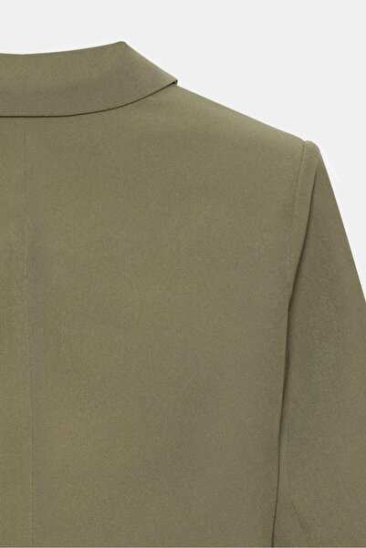 Saade Haki Kadın Regular Fit Kruvaze Kapama Dokuma Crop Blazer Ceket -Şık & Spor