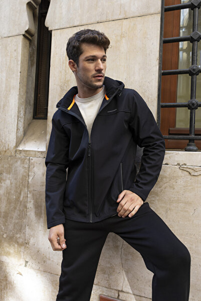 JB John Borners Erkek Kapüşonlu Fermuarlı Çift Cepli Softshell Mont Siyah - 25K 6044-1