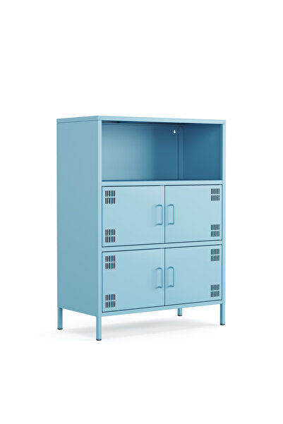 Furni24 Pera Metal Çok Gözlü Dolap, 4 Kapaklı, Açık Raflı 80,50 x 40 x 109,50 cm