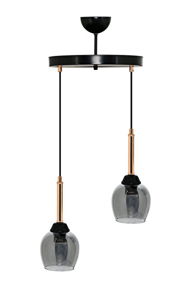 DEDE İKİLİ MANDARİN SARKIT AVİZE FÜME CAMLI BAKIR BORULU