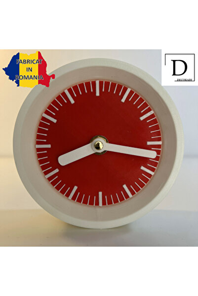OEM Kaleia Desk Clock, SILENT Mechanism, -friendly, White / Red, Diameter 11cm, 3D Printed (1023)