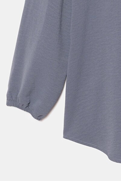 Saade Anthracite Women's Shirt Collar Wooden Buttoned Collage Elastic Aerobin Woven Tunic - Regular Fit