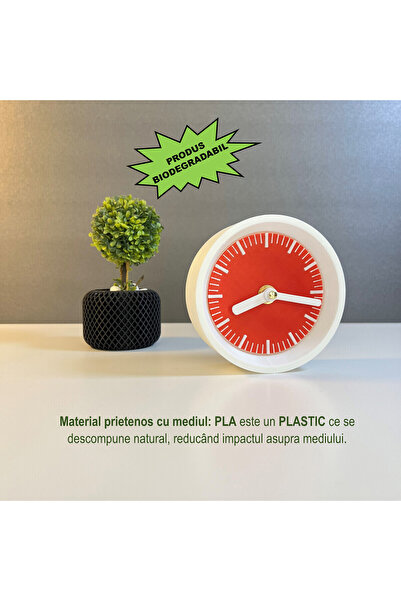 OEM Kaleia Desk Clock, SILENT Mechanism, -friendly, White / Red, Diameter 11cm, 3D Printed (1023)