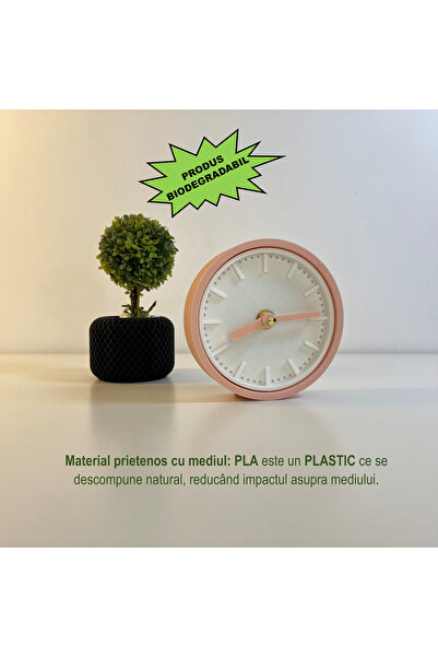 OEM Desk clock, silent, 11 cm, pink/white, 3D printed from PLA (Bioplastic) (1030)