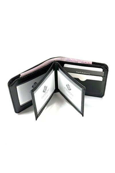 PİERRONİ Black Patterned Tie Cufflink Wallet Set with Special Wooden Box