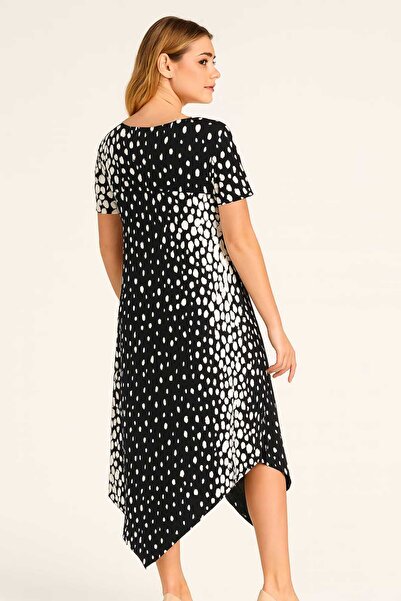 Şans Women's Plus Size Black, Washed Denim Fabric, Double Pockets, Short Sleeve Jeans Dress 65N39155