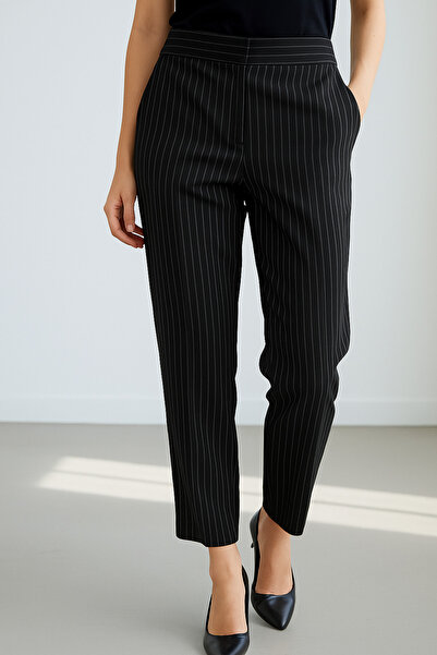 My Blog Μαύρο ριγέ παντελόνι με λάτικο στη μέση - 3185