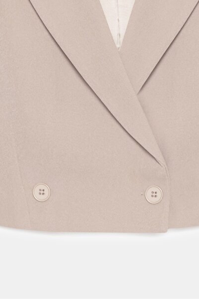 Saade Stone Women's Regular Fit Double Breasted Woven Crop Blazer Jacket - Stylish & Sporty