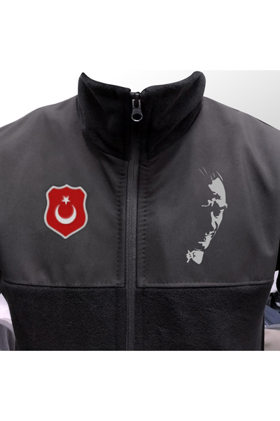 Crea Eymer Wear Σχεδιασμένο Ataturk Silhouette Fleece Softshell με πλήρες φερμουάρ που δεν κολλάει