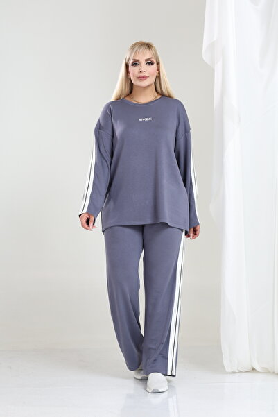 şuranur Μακρυμάνικο Oshho Modal ύφασμα με στάμπα με λεπτομέρεια ρίγες M-6XL