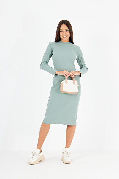 ESPİNA Kadın Yarım Boğazlı Bodycon Uzun Kollu Örme Kaşkorse Elbise - Mint