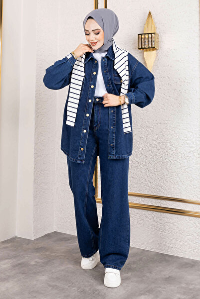 Tesettür Dünyası More Denim Takım TSD250101 Koyu Mavi