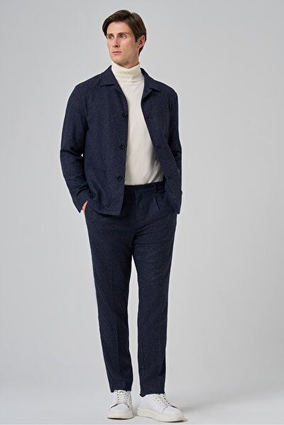 Morven Erkek Lacivert Yünlü Berberi Yaka Torba Cepli Gömlek