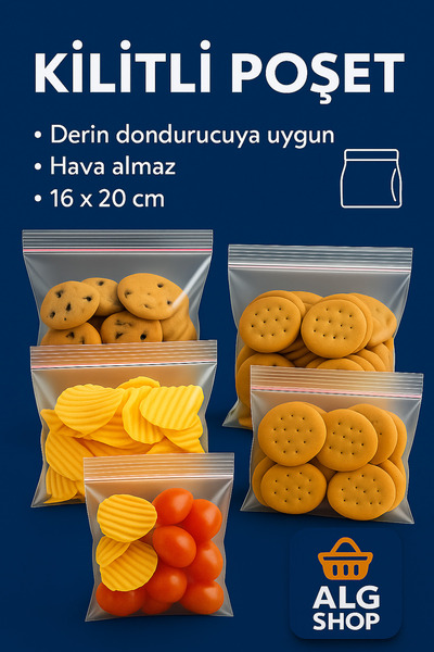 Febros 100’lü Buzdolabı Kilitli Torba Poşet Dondurucu İkramlık Çerez Davet Kına Hediyelik Poşeti 16x20 cm