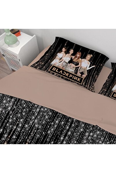 hediyechy Hediye Nevresim Black Pink Baskılı Tek Kişilik Nevresim Takımı Çarşafsız