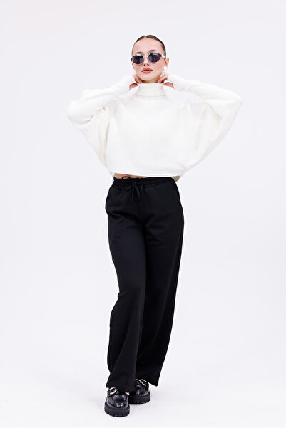 Montland Kadın Siyah Fitilli Rahat Kalıp Pantolon