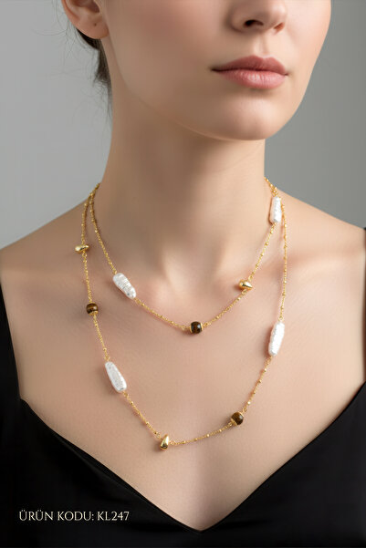 Çelik Altın Renk Uzun Kolye