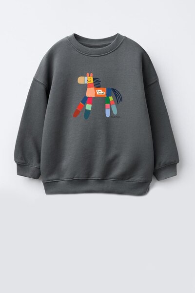 Monila Unisex Çocuk Baskılı 3 İplik Kumaş Pamuklu Sweatshirt