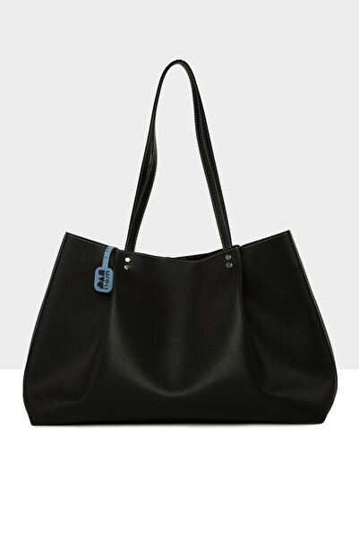 Bagmori Black Women's Contrast Stitched Pleated Maxi Size Bag M000008649