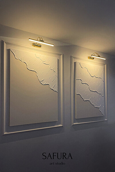 Safura Art Studio Dokulu Tablo – El Yapımı 3 Boyutlu Alçı Minimalist Doku, Modern İskandinav Kabartmalı (Dalga No:1)