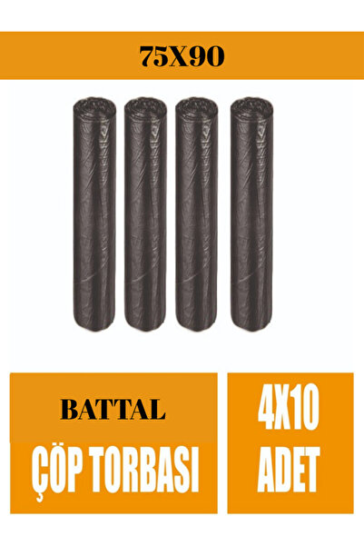 egeayazambalaj 4 Rulo 10’lu Çöp Torbası Battal Boy 300 gr Ultra Kalın 75x90 cm Çöp Poşeti
