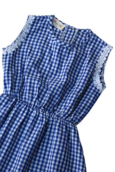 Parla Kids 0003 - Σετ φόρεμα με λευκή πόρπη για κορίτσια με μπλε Gingham