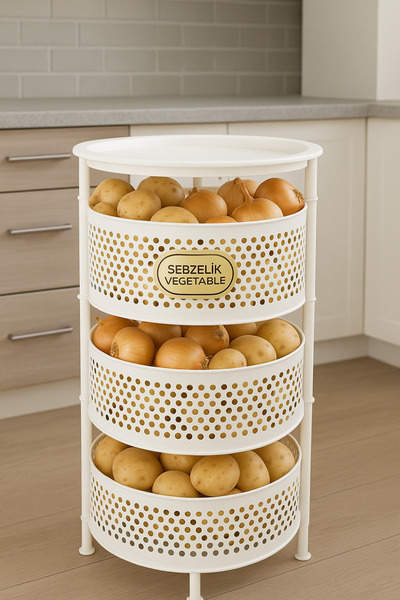VENON 3 Katlı Mambo Yana Açılır Beyaz Patates Soğan Sepeti Sebze Meyve Sepeti...