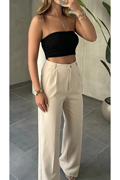 AsinFashion Kadın Yüksek Bel Tek Düğmeli Palazzo Pantolon