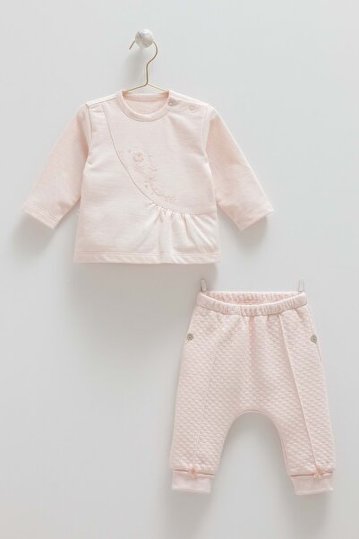 Caramell Lobe Hugs Flower Embroidered Top and Bottom Set Pink