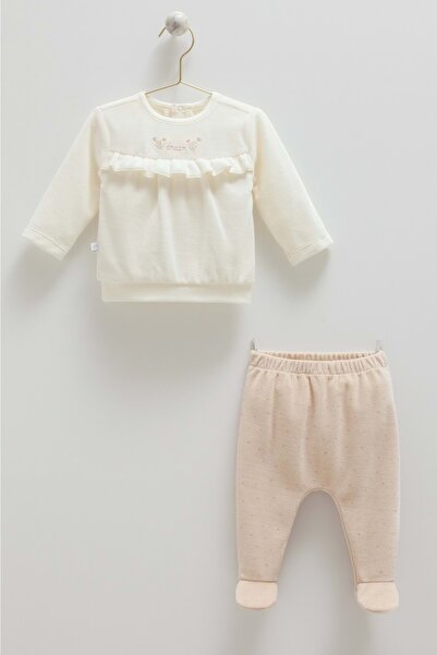 Caramell Middle Castle Velvet Fluffy Bottom Top Set Beige