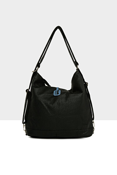 Bagmori Чорна жіноча сумка з м'якою текстурою, подвійною поперечною блискавкою, ременями та відкритою спинкою M000008642