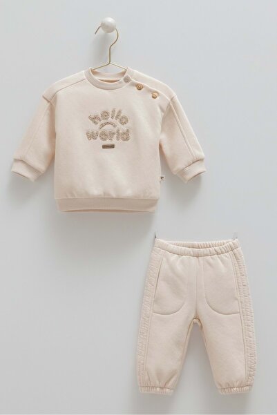 Caramell Animals World Striped Detail Top and Bottom Set Beige