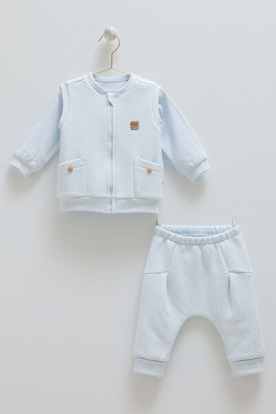Caramell Good Vibes Vested Three-Piece Bottom-Up Set Blue