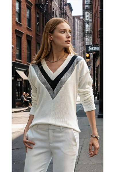 Pasaklı Giyim Bluză din bumbac cu mânecă lungă, cu decolteu în V, pentru feme...