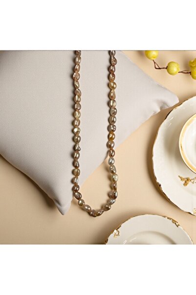 Taş-Mir Orijinal Gerçek Pembe İnci Kolye 45 Cm Çelik Zinciri Dahil