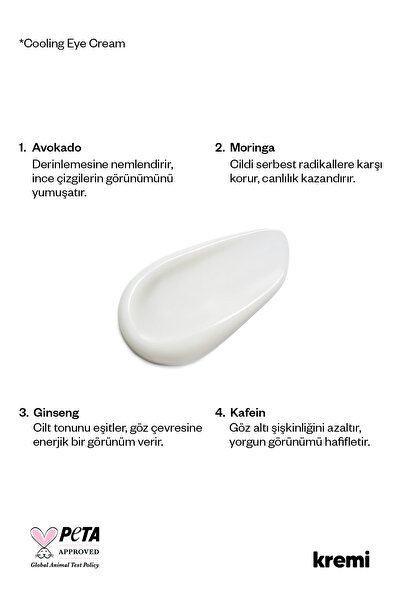 Kremi Göz Çevresi Kırışıklık Karşıtı Nemlendirici Göz Kremi, Peptit Avokado Kafein Gingseng Moringa Hyalüronik Asit