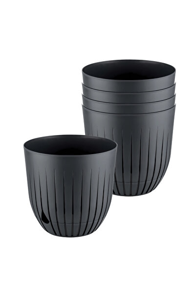 ToXA 5 Adet Çizgi Saksı Seti 2 Litre Plastik Delikli Tabaklı Çiçek Saksısı Set