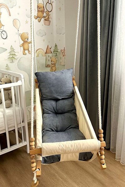 Webburada Misa Shop  Gri Organik Swing Çocuk Salıncak Yatak İpli Tavan Salıncak Hamak