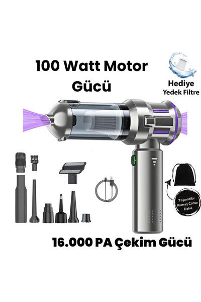 Yussraw Yeni 16000pa Güçlü Portatif Vakumlu Kablosuz Üflemeli Mini Araç Süpür...