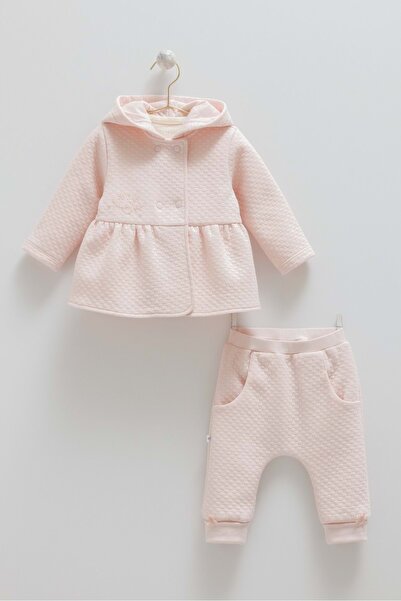 Caramell Love Hugs Collar Embroidered Hooded Three-Piece Bottom-Up Set Pink