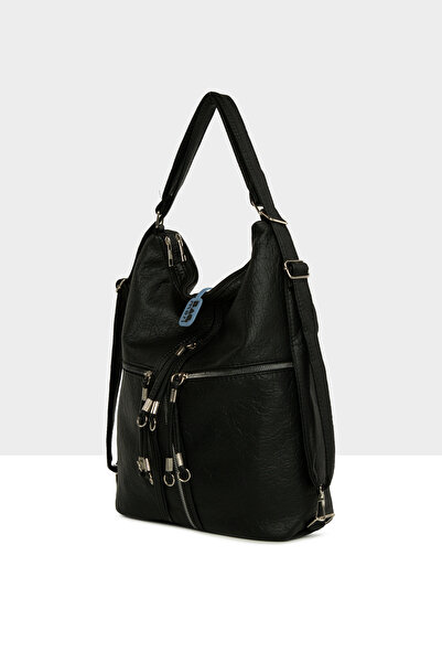 Bagmori Black Women's Soft Textured Handbag with Detailed Strap and Casual Back Bag M000008648