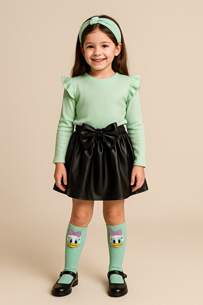 özge başaran Set fustă din piele, badi mentă și șosete pentru genunchi - 12-1...