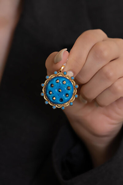 Bayar Gold 14 Ayar Altın Firuze Boncuklu Süryani Nazarlığı 9 Gözlü Kolye Ucu